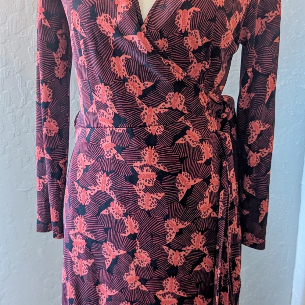 Diane Von Furstenberg V-Neck Wrap Dress in Orange and Pink Butterfly’s